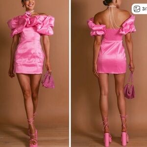 NWT show me your Mumu major drama hot pink ruffle ribbon mini dress size medium
